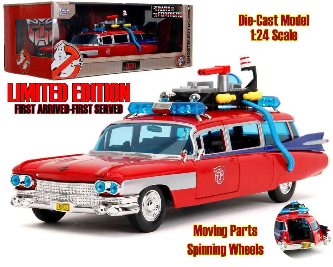 GHOSTBUSTERS x TRANSFORMERS ECTO-1 x OPTIMUS PRIME 1/24 DIE-CAST MODEL LIMITED EDITION