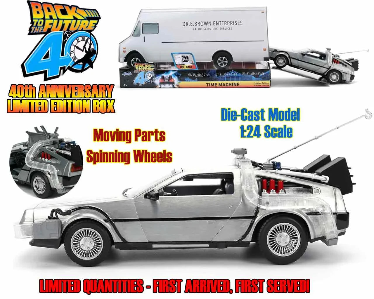 BACK TO THE FUTURE PART I 1982 DELOREAN 40TH ANNIVERSARY 1/24 DIE-CAST MODEL LIMITED EDITION