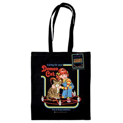 STEVEN RHODES DEMON CAT BLACK TOTE BAG