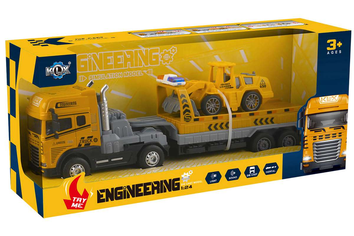 Die-cast truck w/hanger, bulldozer light & sound