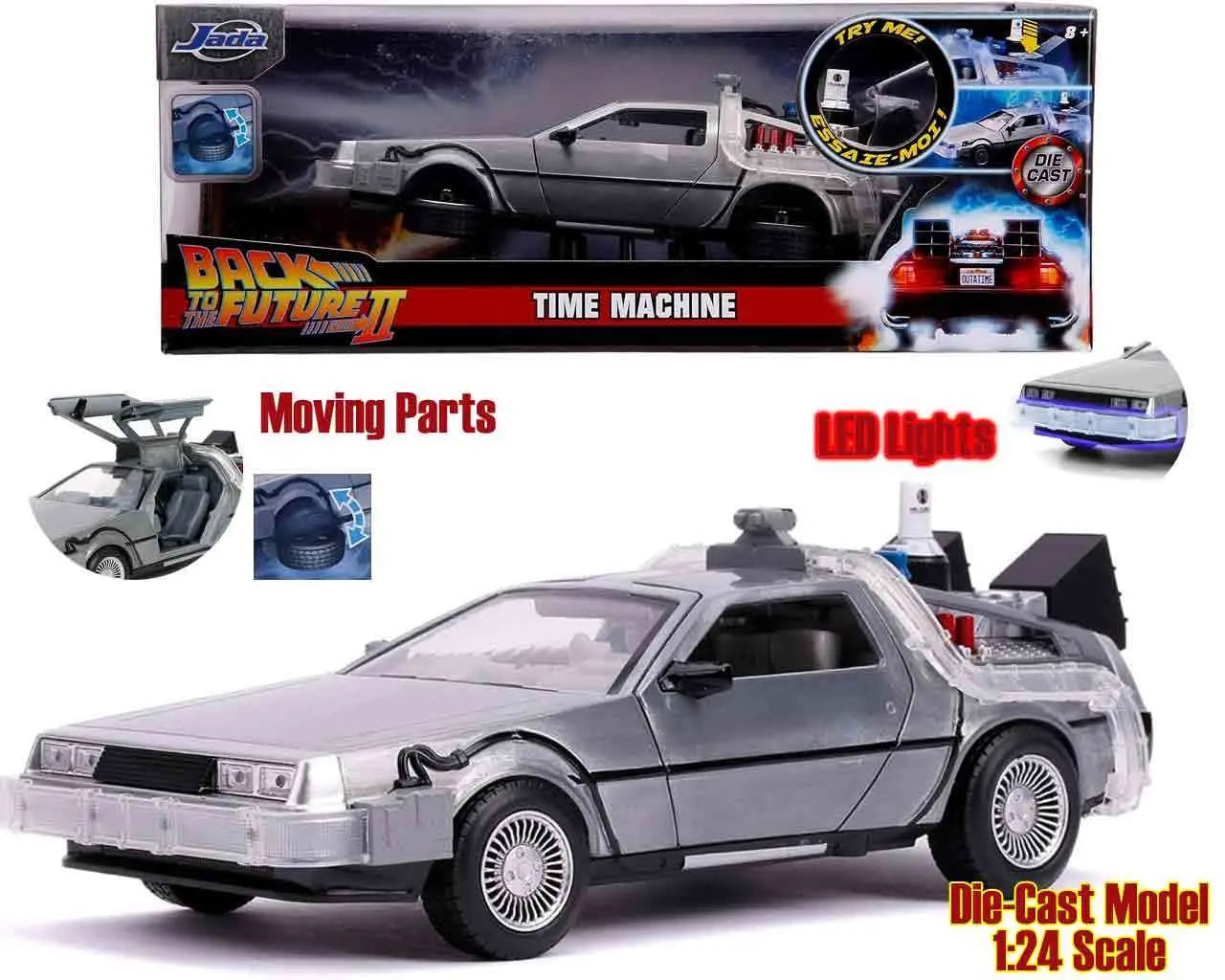 BACK TO THE FUTURE PART 2 1982 DELOREAN LIGHTS 1/24 DIE-CAST MODEL