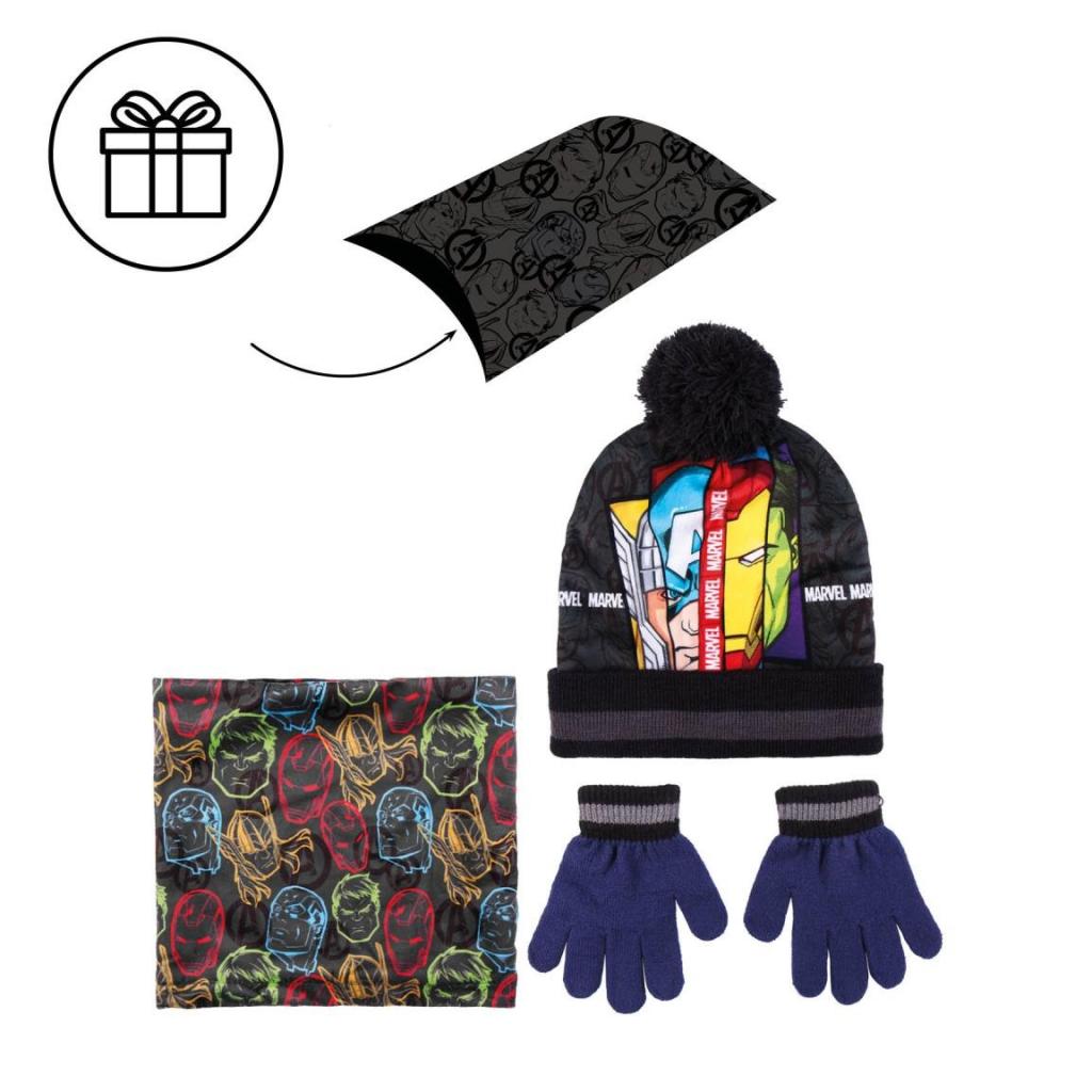 AVENGERS - Set Pompon Beanie + Gloves + Neckwarmer- 3Pc Kids
