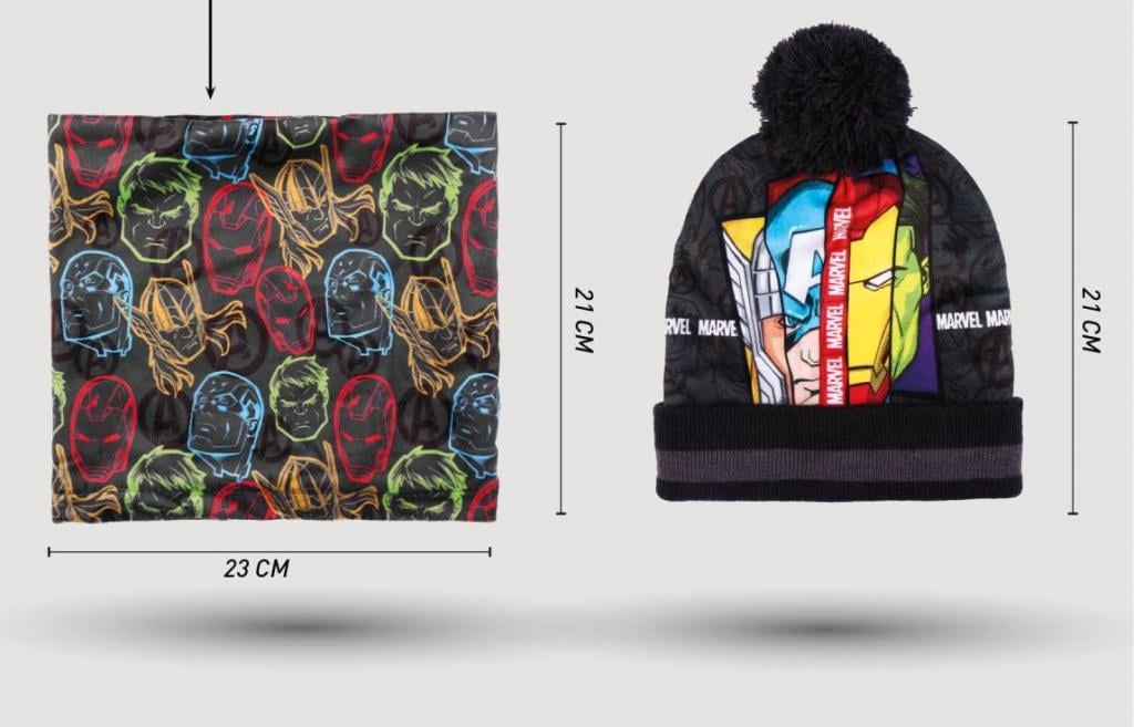 AVENGERS - Set Pompon Beanie + Gloves + Neckwarmer- 3Pc Kids
