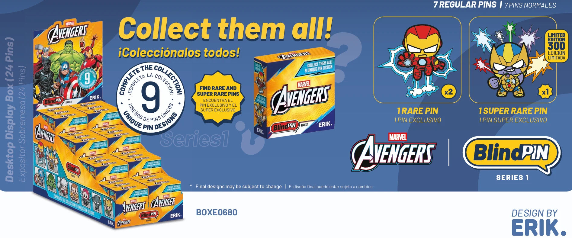 MARVEL THE AVENGERS - Series 1 - Display 24 Mystery Pin's