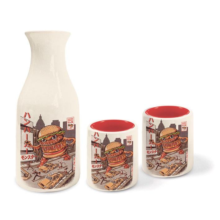 JAPANESE STYLE - Burgerzilla - Set de 2 mugs à Sake + bouteille à sake