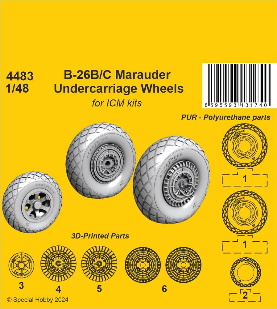 B-26B/C Marauder Undercarriage Wheels / for ICM kit