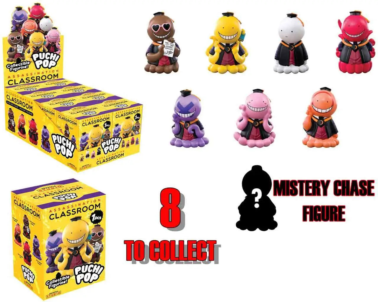 ASSASSINATION CLASSROOM - PUCHIPOP FIGURINE - BLIND BOX DISPLAY (8)