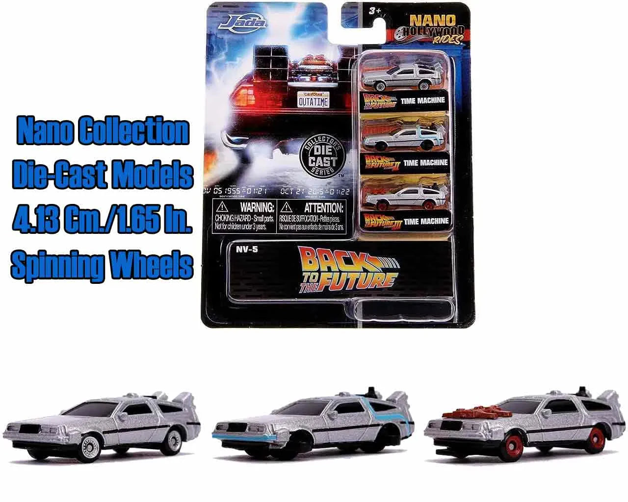 BACK TO THE FUTURE 1982 DELOREAN NANO MODELS DIE-CAST MODEL CARS SET