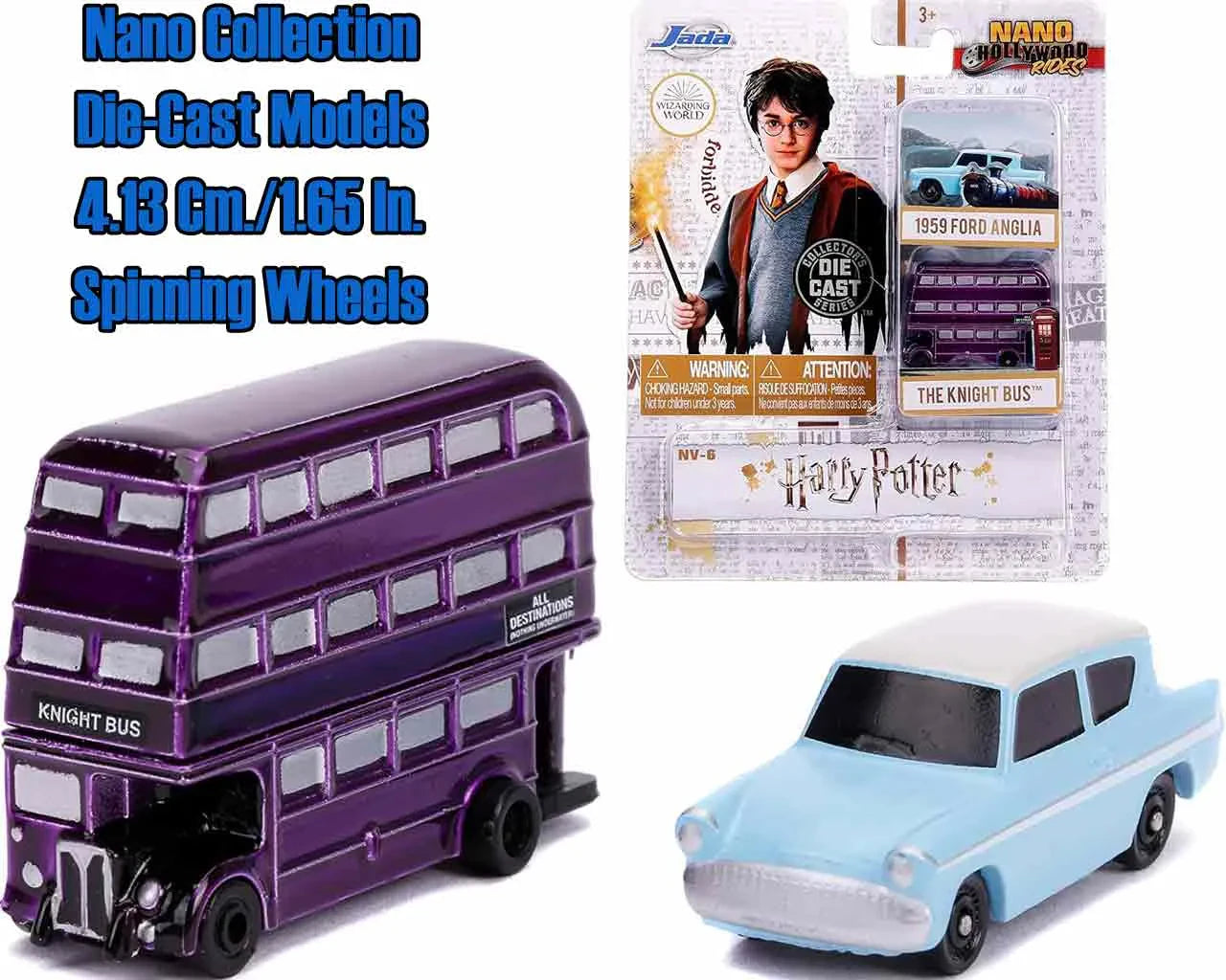 HARRY POTTER FORD ANGLIA & KNIGHT BUS NANO DIE-CAST MODEL SET