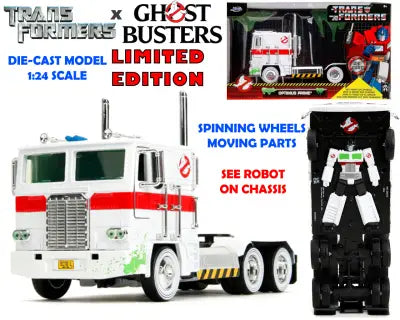 TRANSFORMERS G1 X GHOSTBUSTERS OPTIMUS PRIME x ECTO 1 1/24 DIE-CAST MODEL