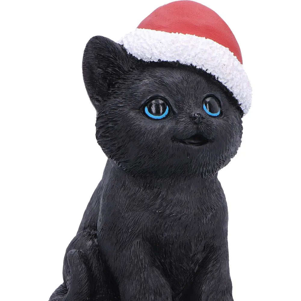 BLACK CAT WITH SANTA HAT FIGURE