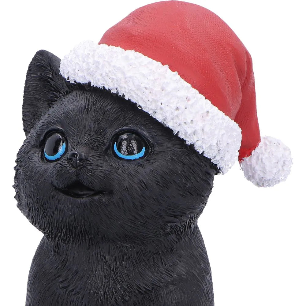 BLACK CAT WITH SANTA HAT FIGURE