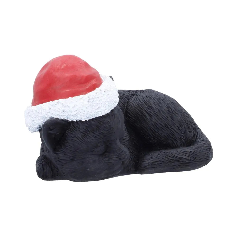 BLACK CAT SLEEPING WITH SANTA HAT FIGURE