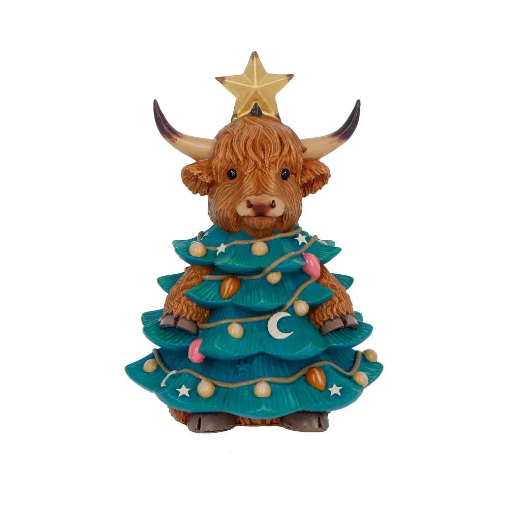 WINTER HIGHLAND COW CHRISTMAS TREE FIGURE