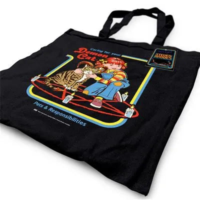 STEVEN RHODES DEMON CAT BLACK TOTE BAG