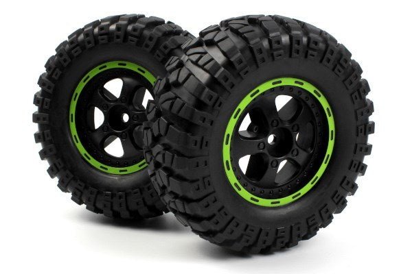 Smyter Desert Wheels/Tires Assy (Blk/Green/2pcs)