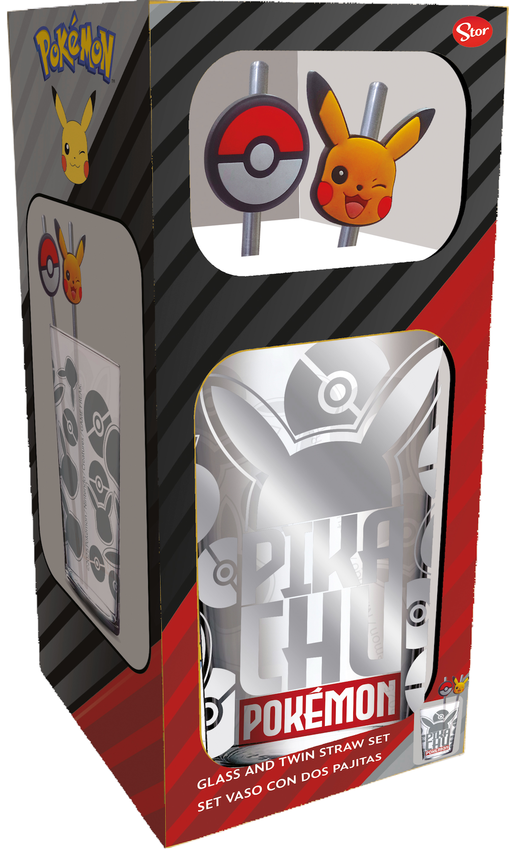 POKEMON - Pikachu - Set of Premium XXL Glass 16oz + Twin Metal Straw