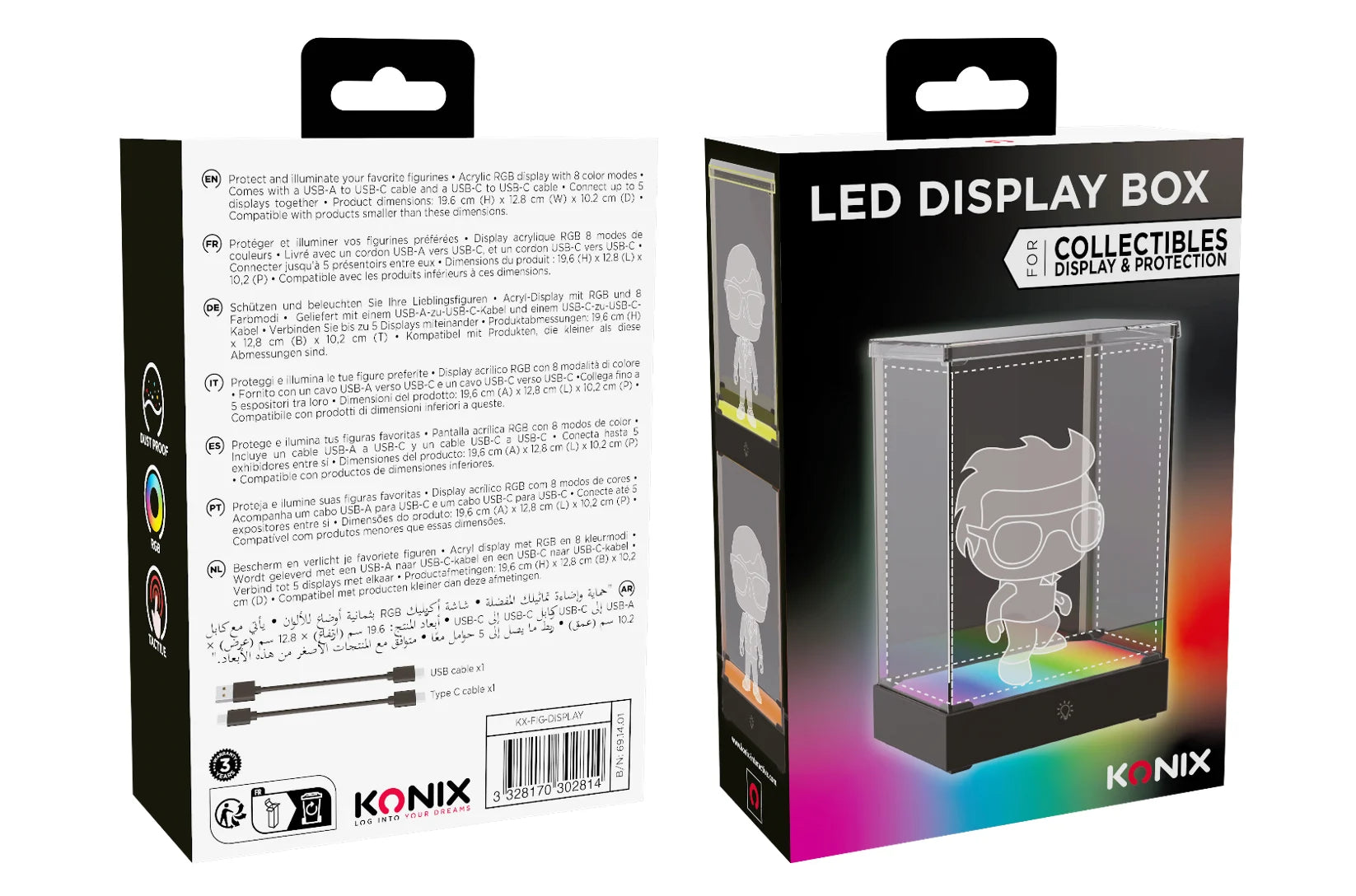 LED DISPLAY BOX - Acrylic Lighting Display Case - 8 Lighting Modes