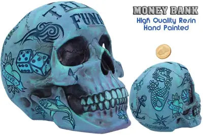 BLUE TATTOO SKULL MONEY BOX