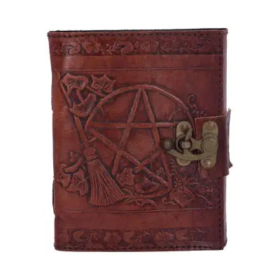 LEATHER DIARY EMBOSSED PENT/BROOM & LOCK