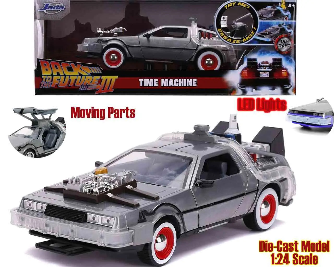 BACK TO THE FUTURE 3 1982 DELOREAN LIGHTS 1/24 DIE-CAST MODEL