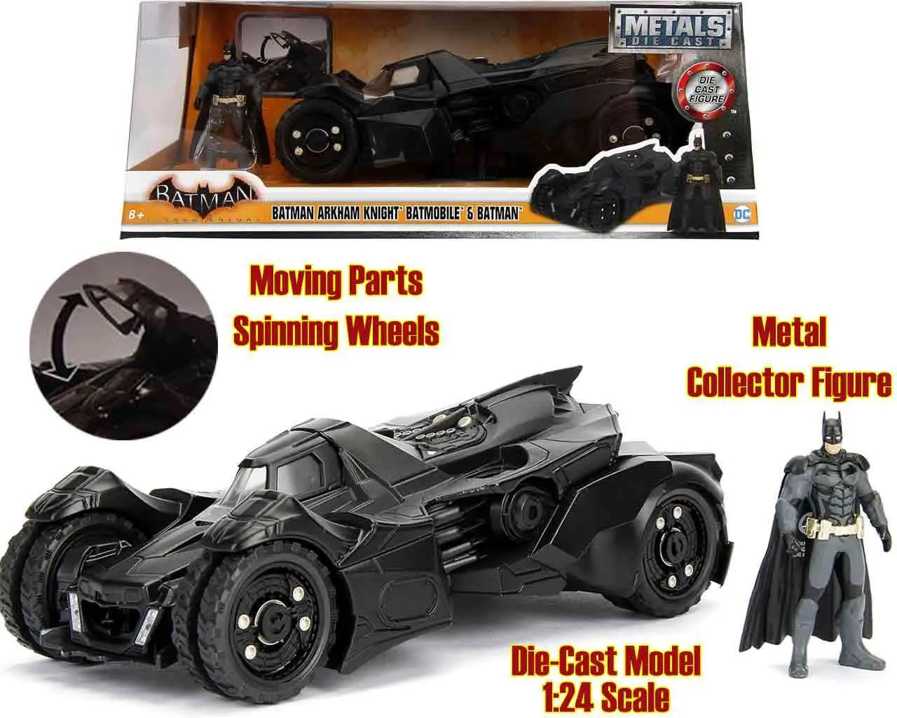 BATMAN ARKHAM KNIGHT BATMOBILE & BATMAN 1/24 DIE-CAST MODEL