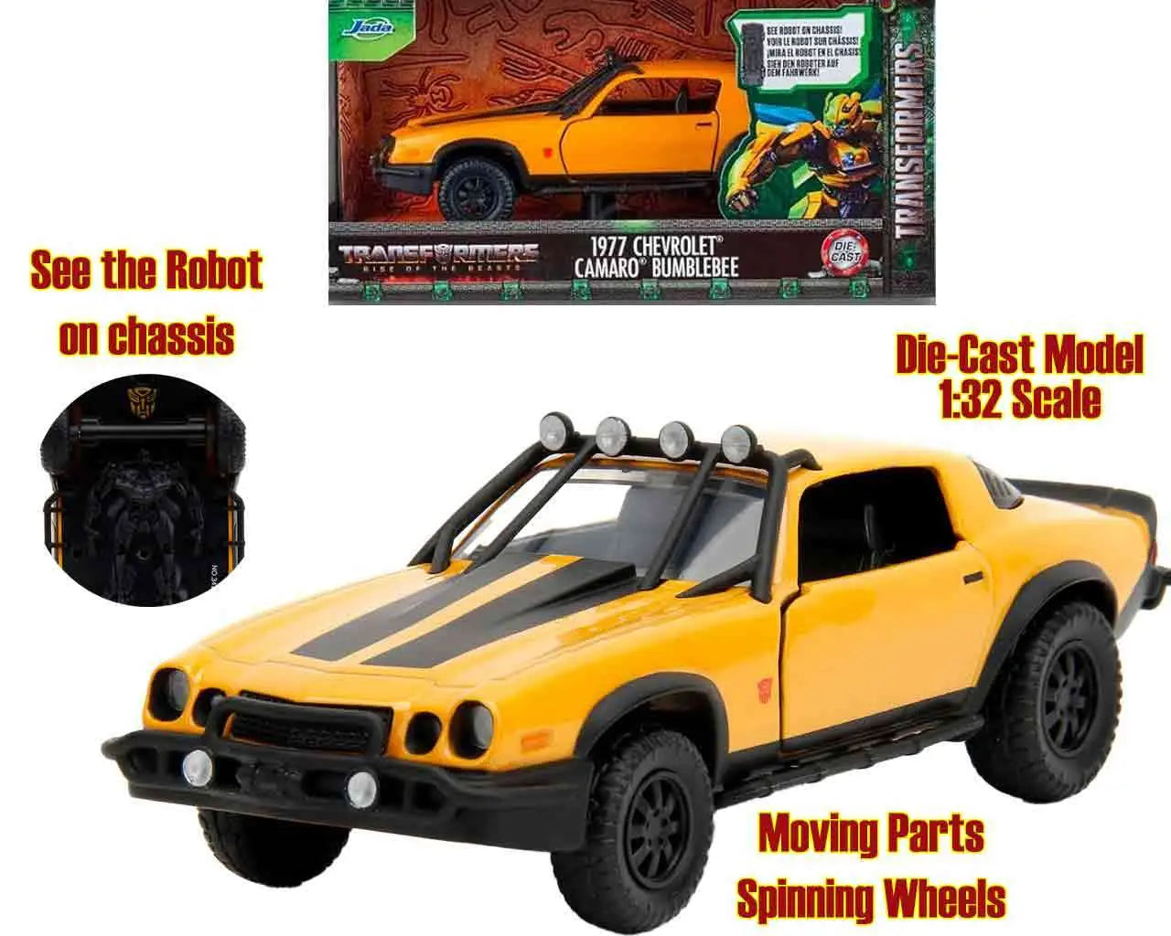 Transformers Rise of the Beasts - 1977 Chevrolet Camaro Bumblebee - 1:32 Die-Cast Model