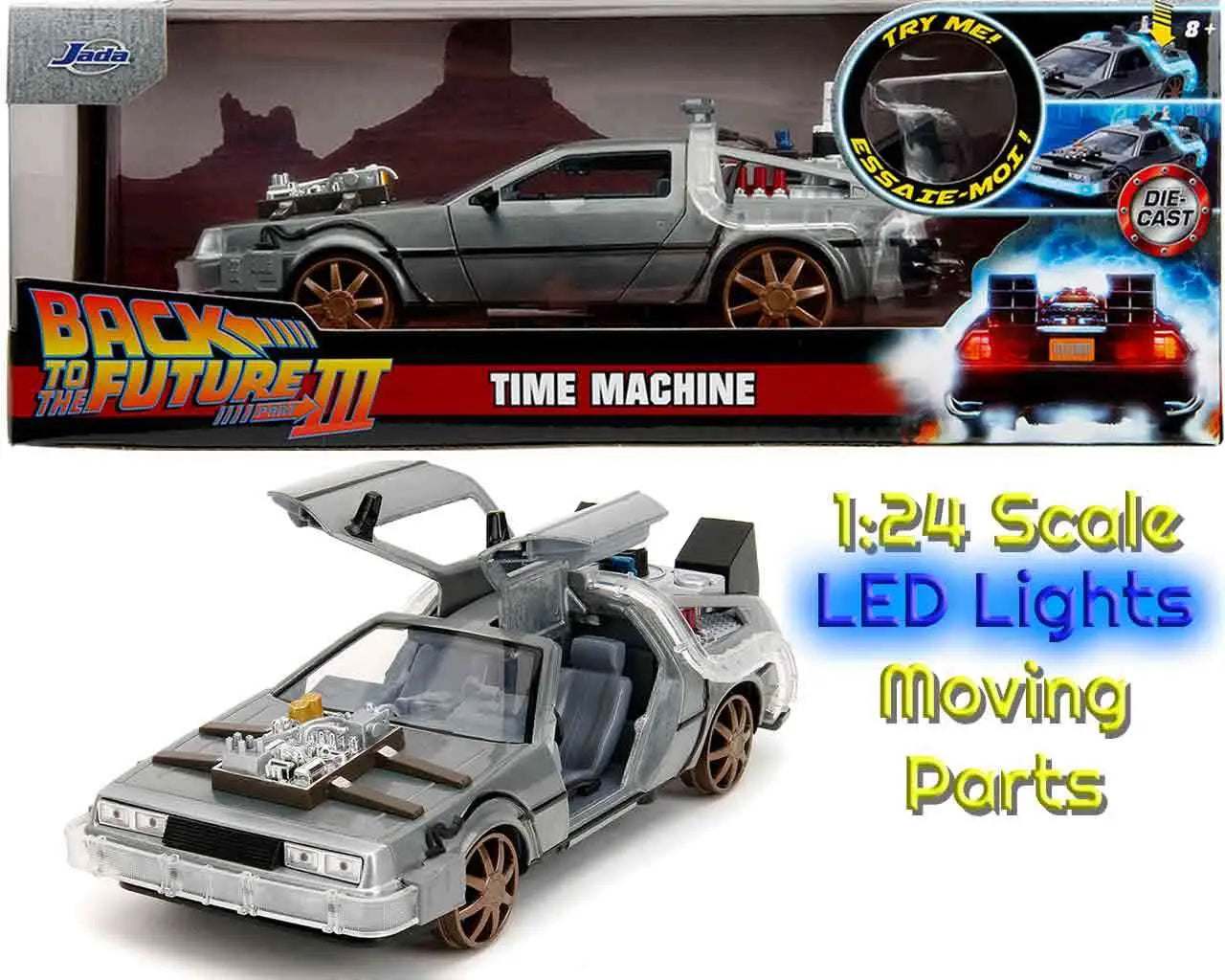 BACK TO THE FUTURE 3 1982 DELOREAN RAILROAD WHEELS 1/24 DIE-CAST MODEL LIMITED EDITION