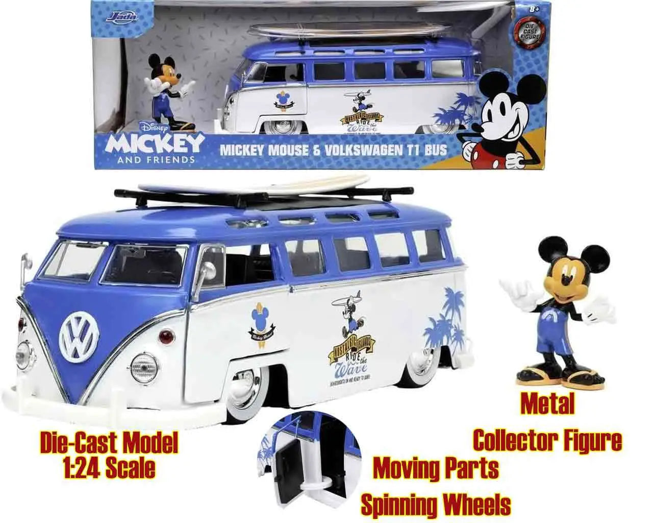 MICKEY MOUSE 1967 VOLKSWAGEN T1 VAN & MICKEY 1/24 DIE-CAST MODEL