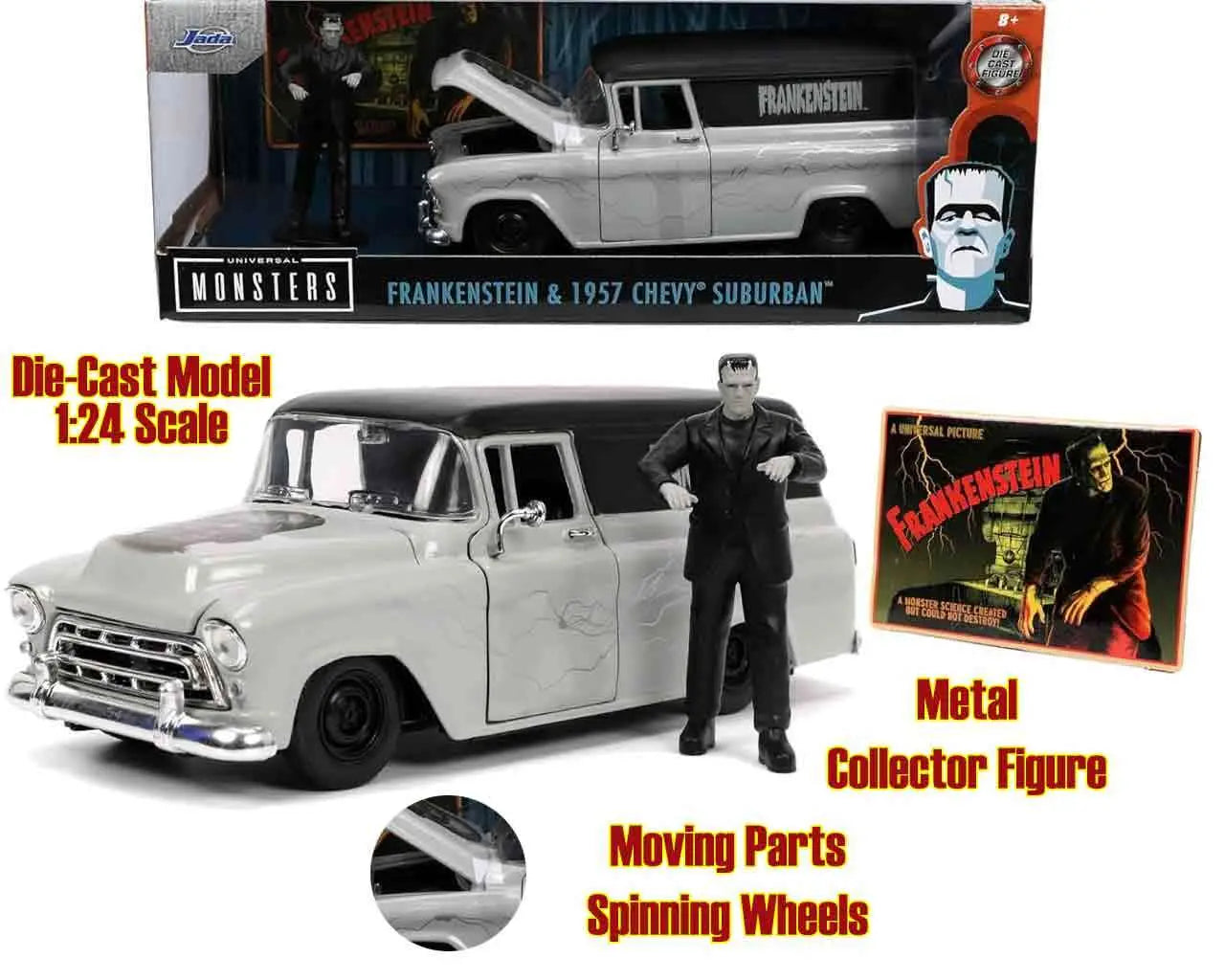 UNIVERSAL MONSTER 1957 CHEVY SUBURBAN & FRANKENSTEIN 1/24 DIE-CAST MODEL