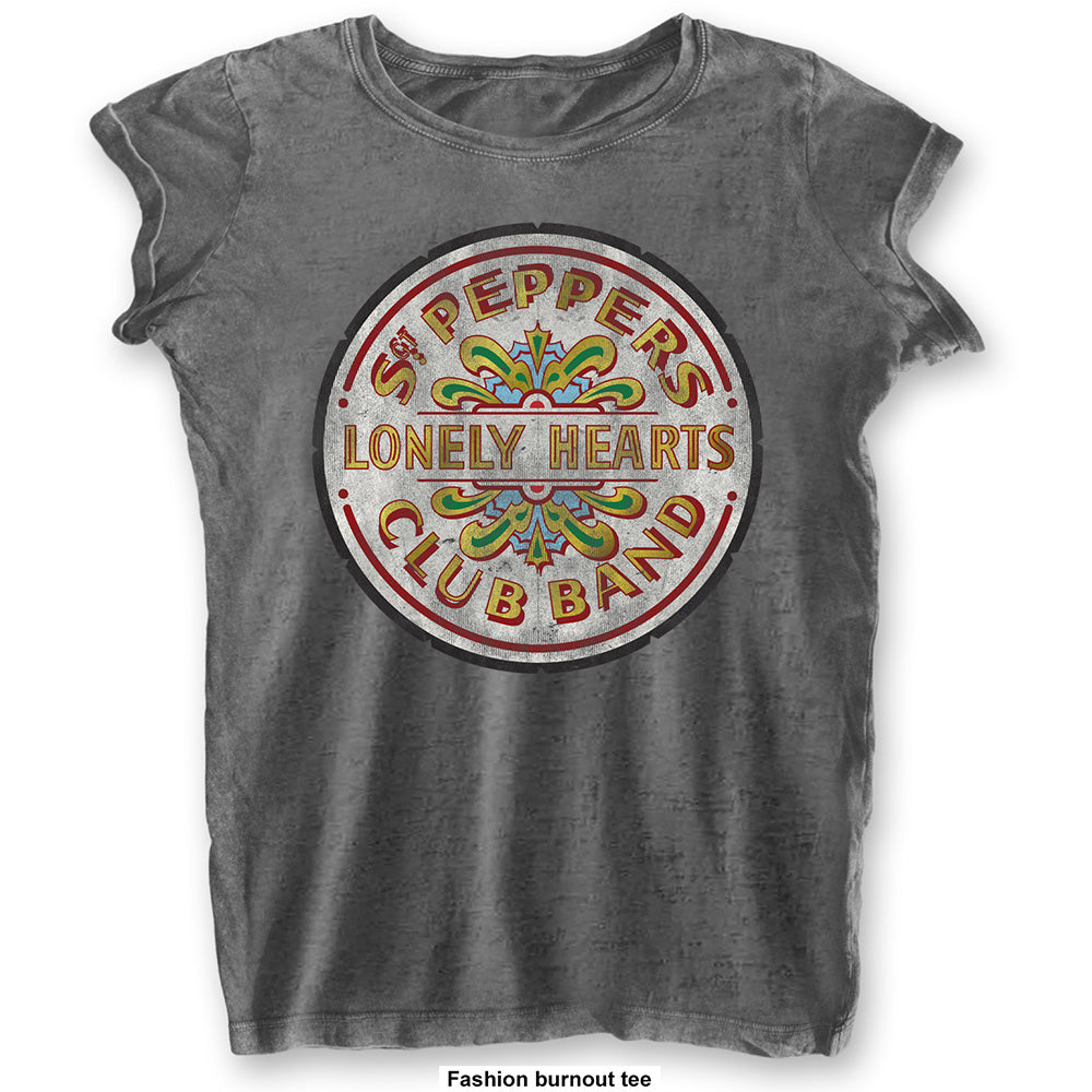 THE BEATLES - T-Shirt BurnOut Col - Sgt Pepper Drum - Woman (L)