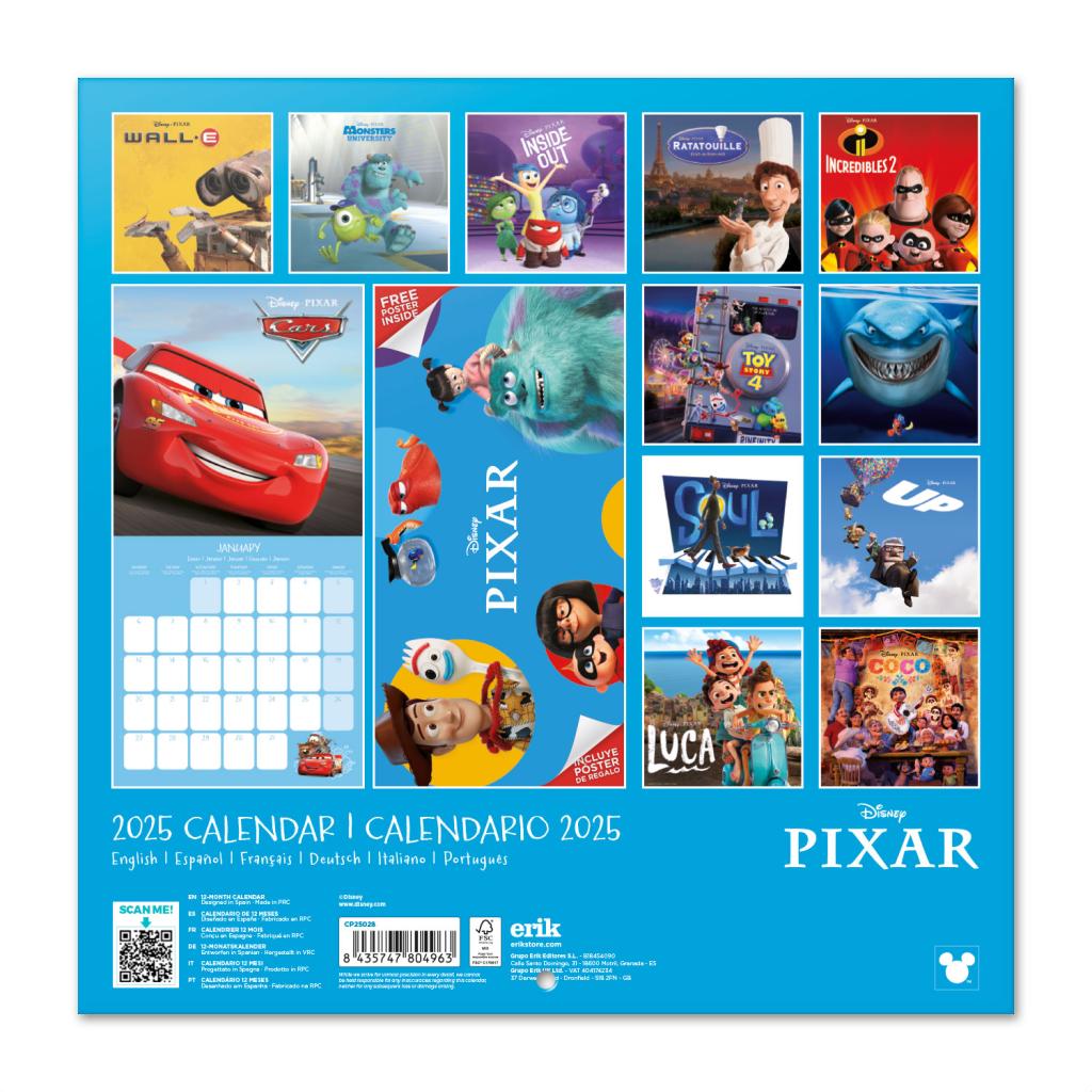 PIXAR - Movies - Wall Calendar 2025