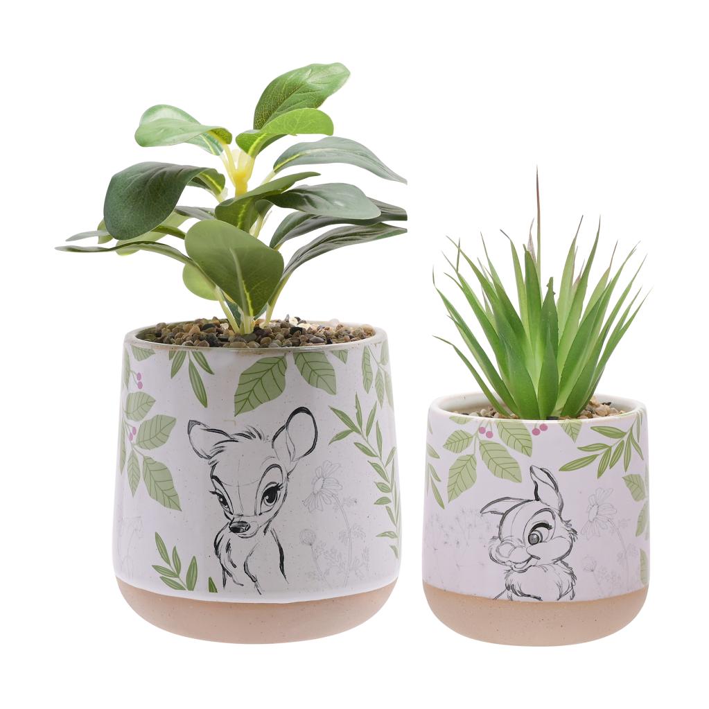 DISNEY - Forest - Bambi - Set of 2 Planters + Faux Plants