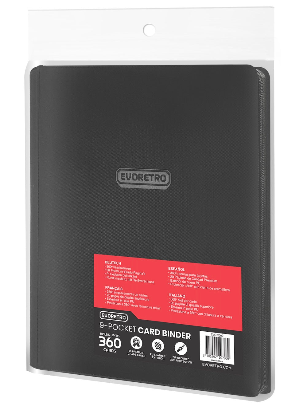 EVORETRO - Regular card binder with zipper 3x3 - Black