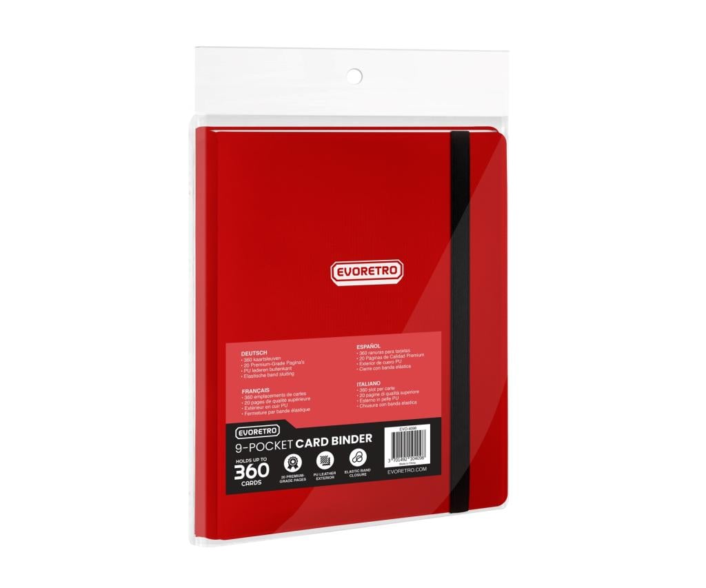 EVORETRO - Regular Card Binder 9 pocket for 360 cards w/ elastic Red