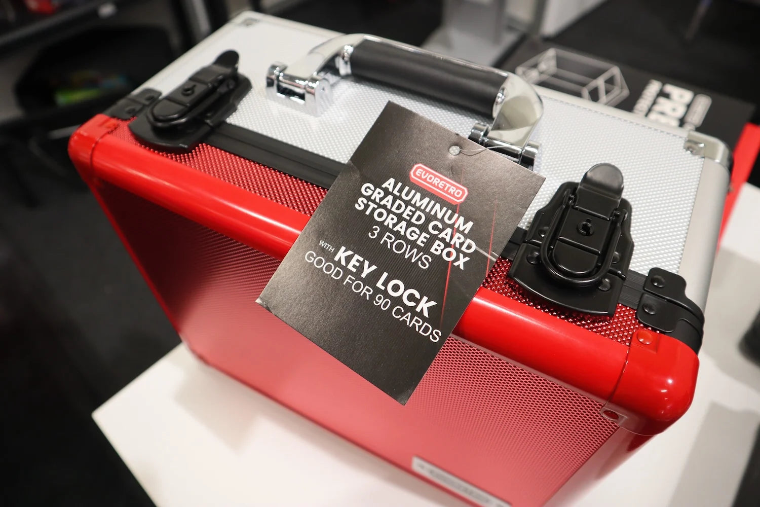 EVORETRO -  Graded Card Storage Box Red and Silver for 90 Cards