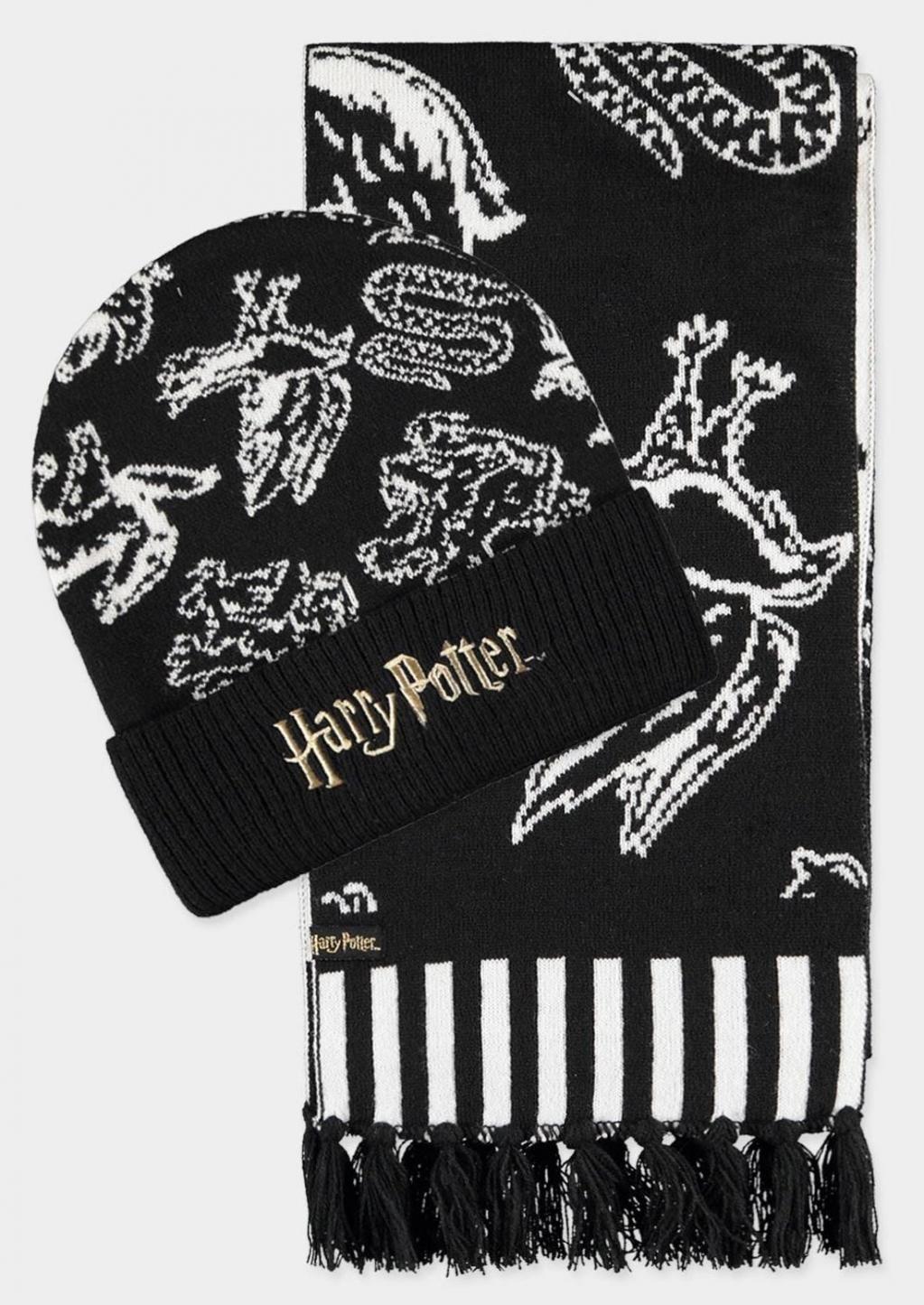 HARRY POTTER - Black & White - Beanie & Scarf Gift Set