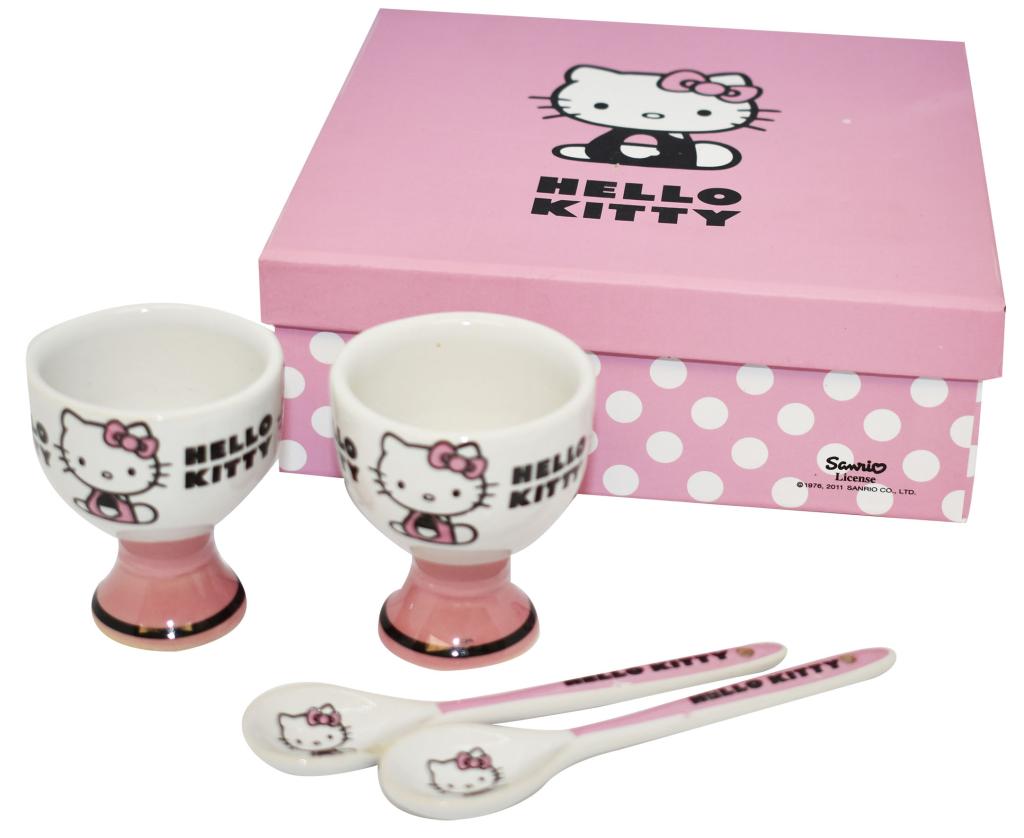 HELLO KITTY - Set of 2 Egg Cups & Spoons