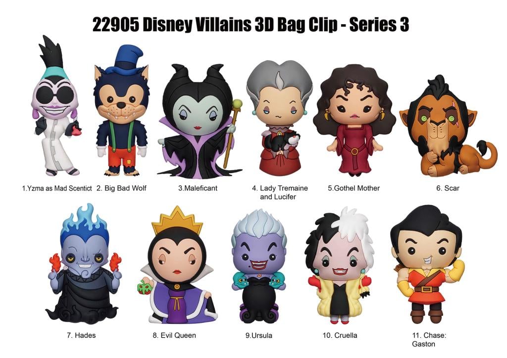 DISNEY VILLAINS - Series 3 - 3D Foam Bag Clip (Display 24 Pcs)