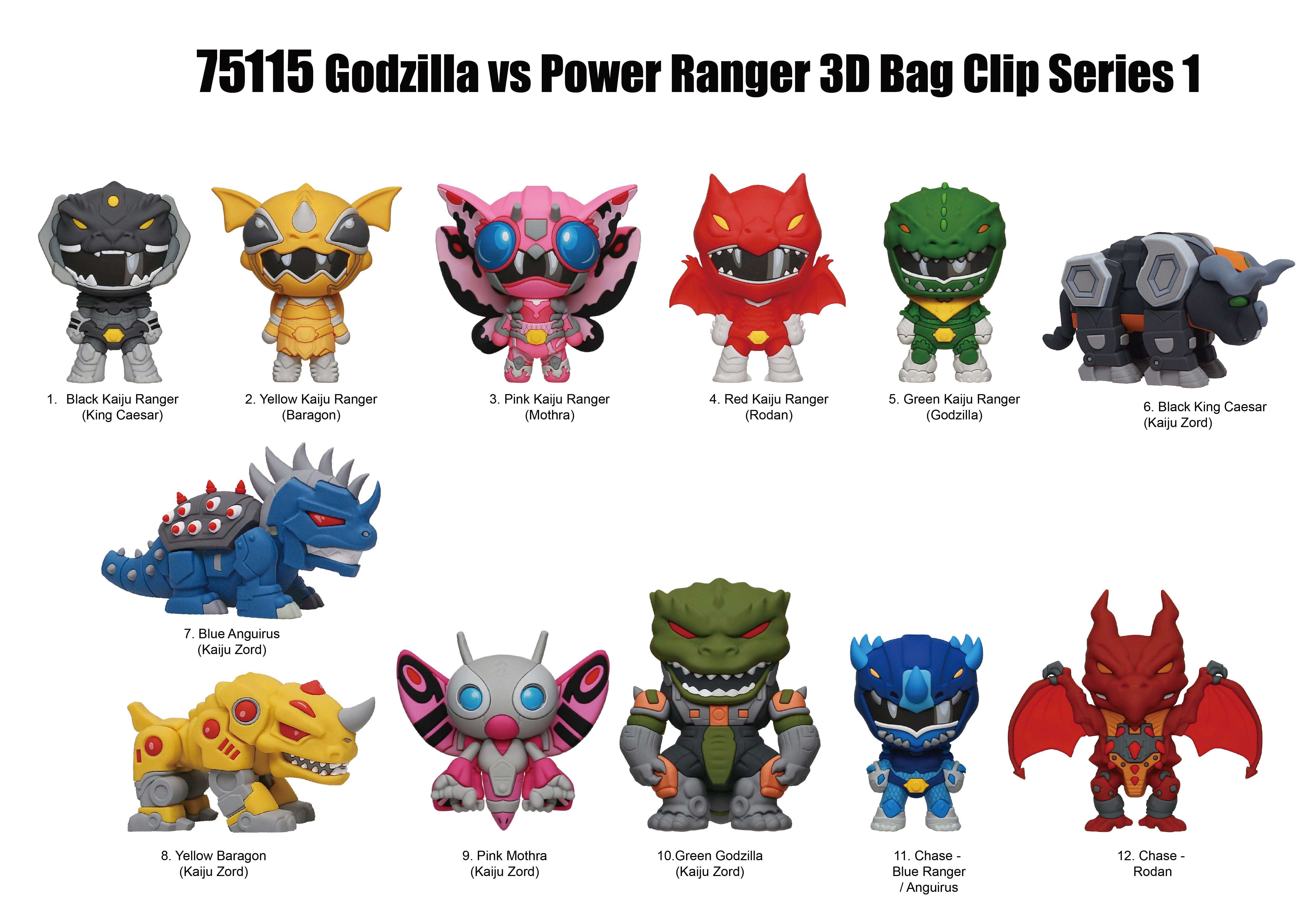 GODZILLA VS POWER RANGERS -Series 1 -3D Foam Bag Clip (Display 24 Pcs)