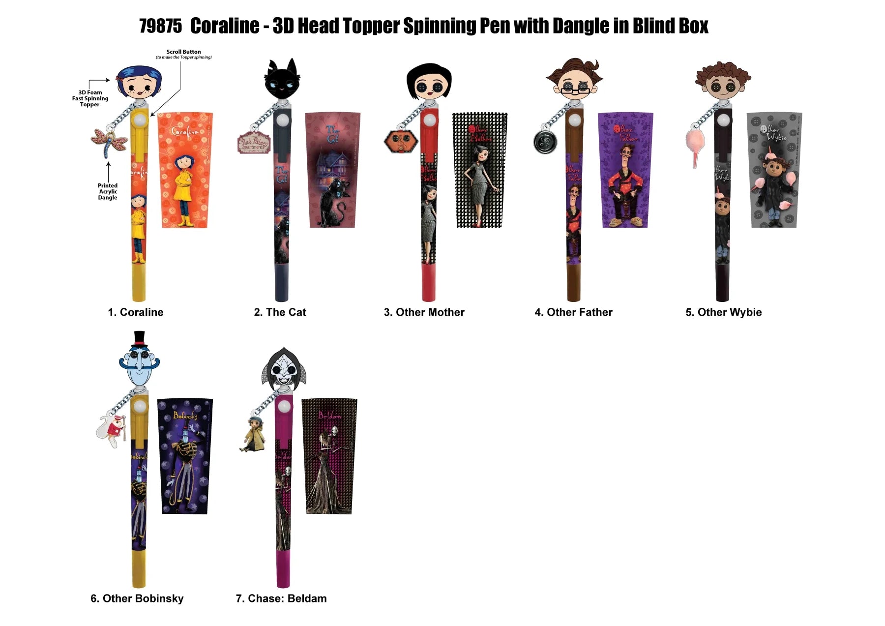CORALINE - 3D Head Topper Spinning Pen (Display of 16 pcs)