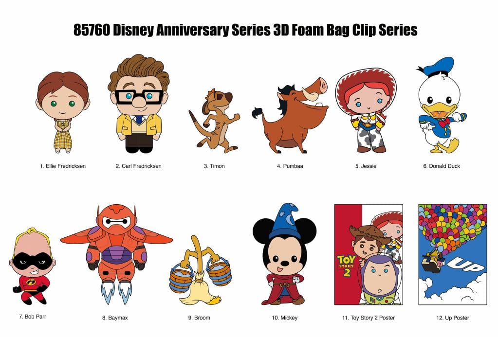 DISNEY ANNIVERSARY - Series 1 - 3D Foam Bag Clip (Display 24 Pcs)