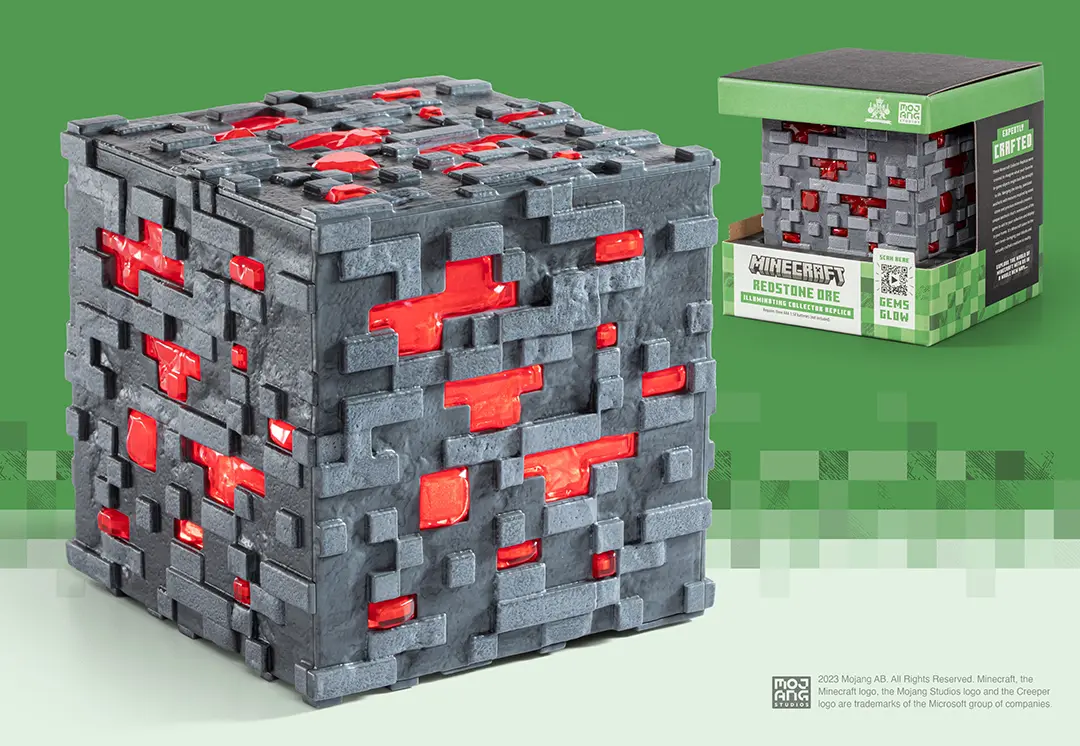 MINECRAFT - Minerai de Redstone Lumineux - Réplique Collector 10cm