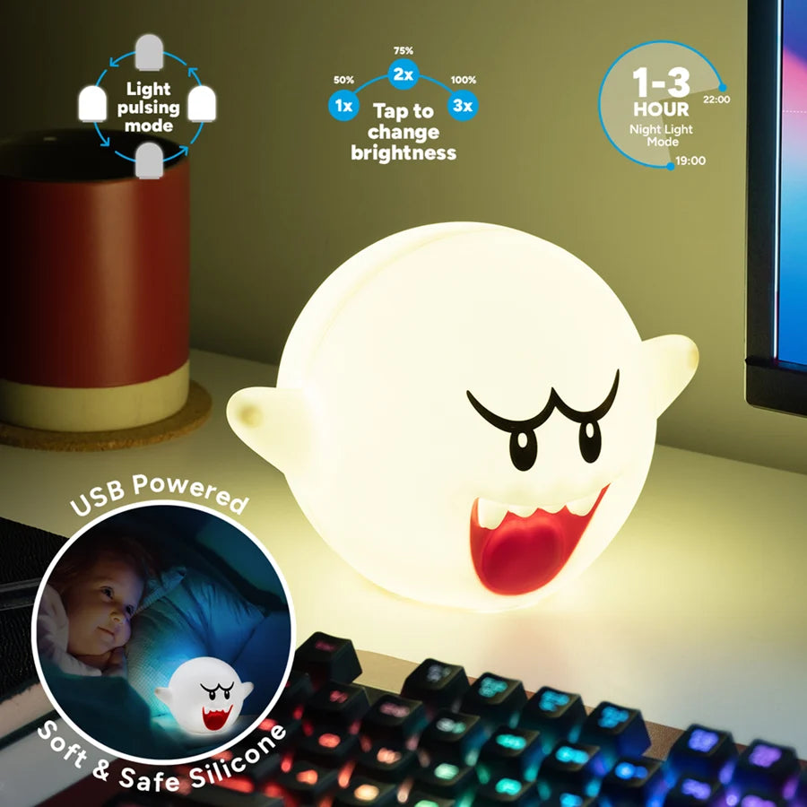 SUPER MARIO - Boo - 'SquishyGlo' Silicone Light Rechargeable 15cm