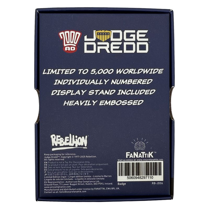 2000AD JUDGE DREDD - Badge - Replica Limited Edition