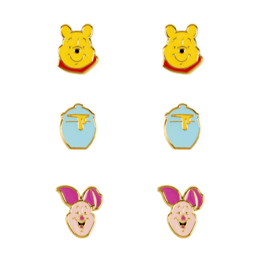 WINNIE THE POOH - 3 Pairs of Studs Earrings - Plated Brass