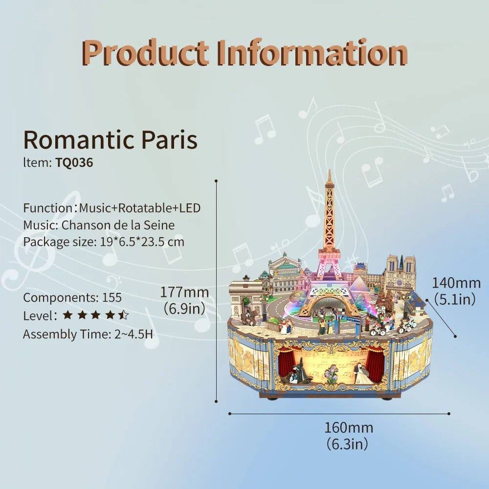 ROMANTIC PARIS - DIY Musical box - 156pcs