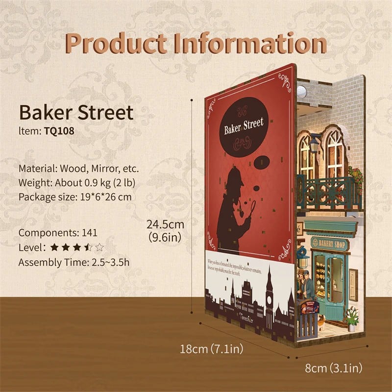 BOOK NOOK KIT - DIY- Baker Street - 141pcs + LED Light