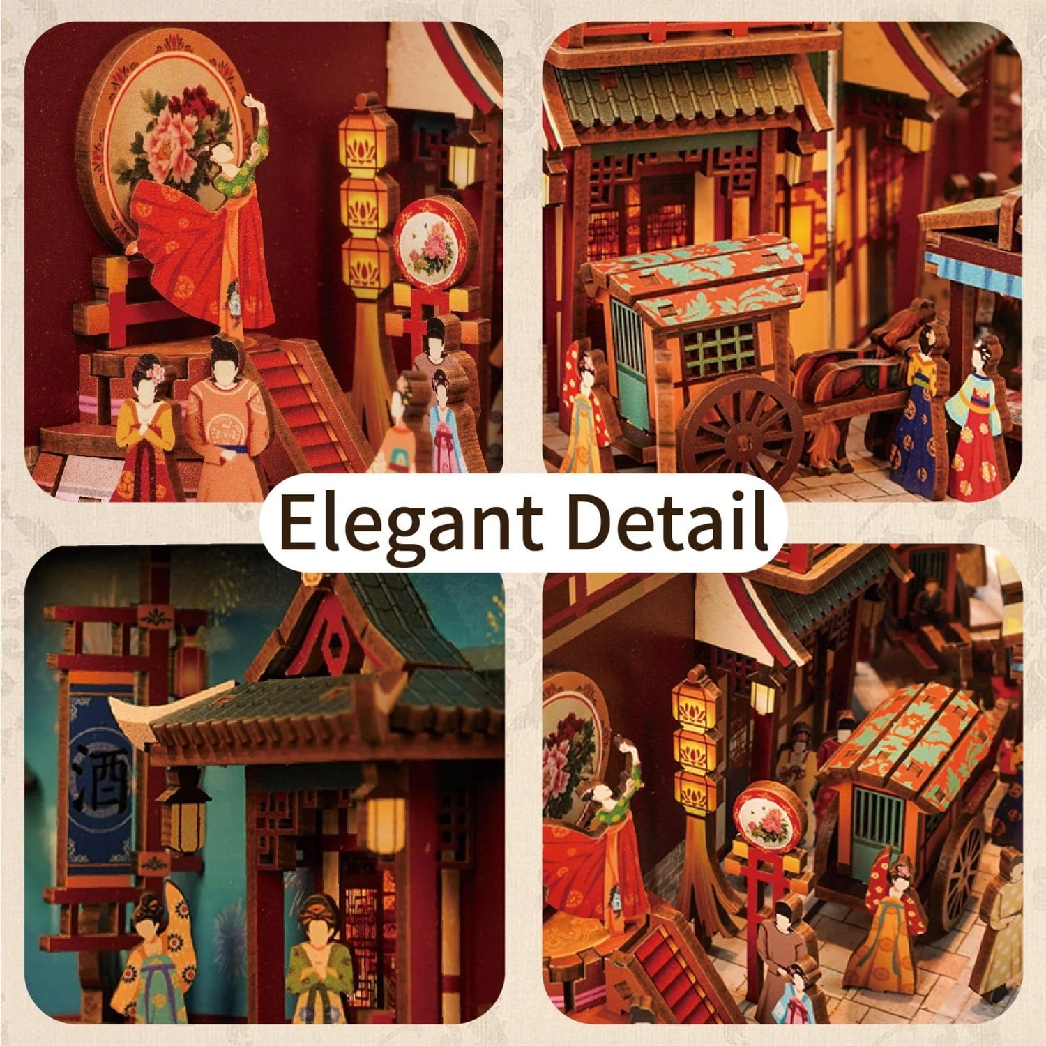 BOOK NOOK KIT - DIY- The banquet of Tang Dynasty - 260pcs + LED Light