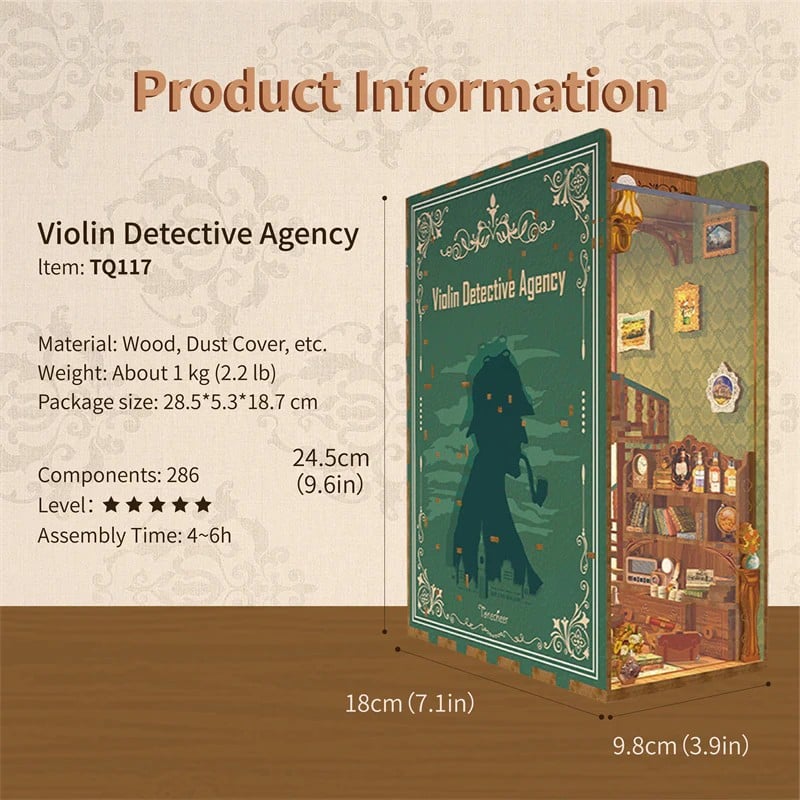 BOOK NOOK KIT - DIY- Violin Detective Agency - 286pcs + LED Light